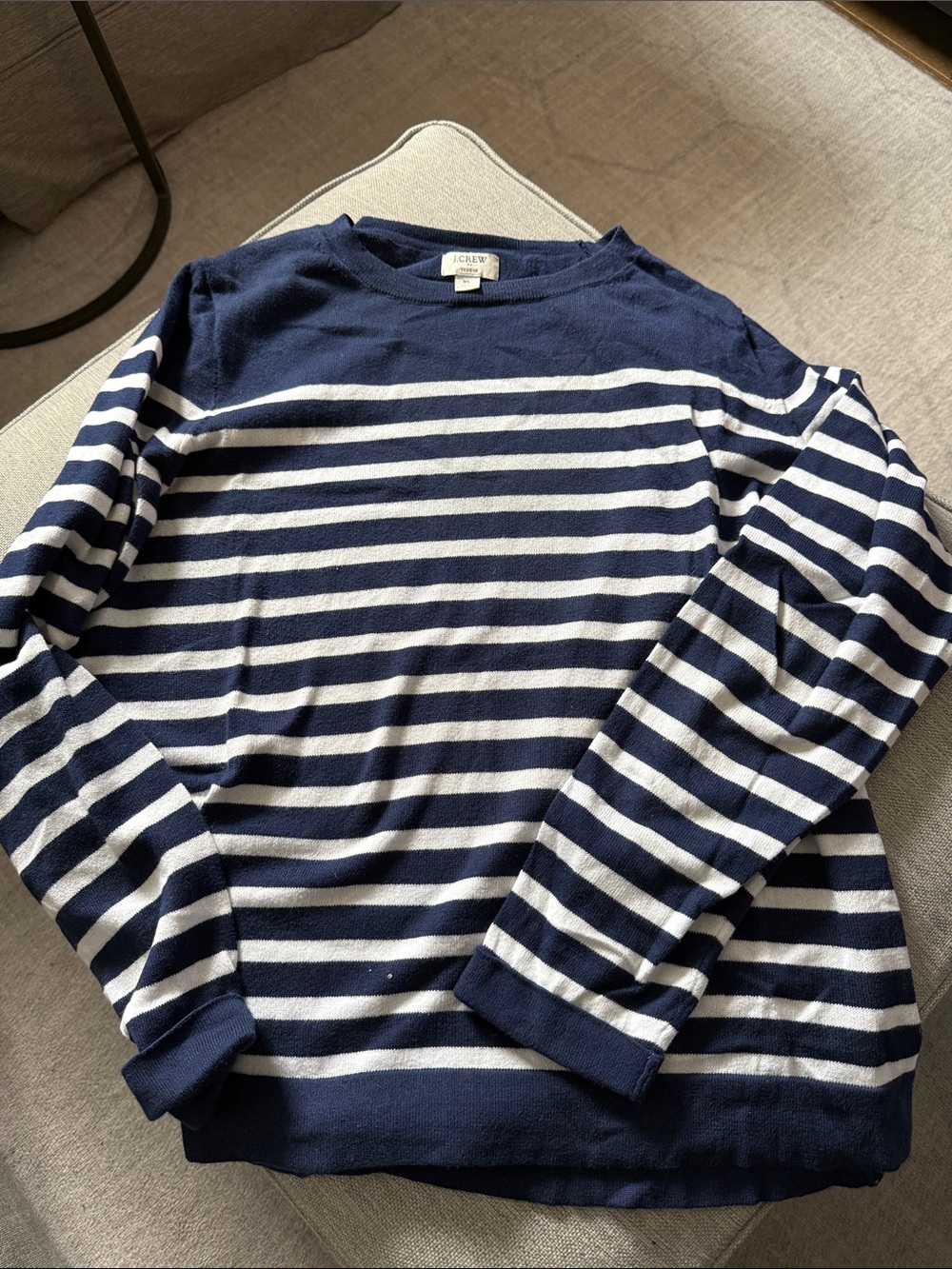 J. Crew Navy & White Striped Cotton Crewneck Sweater
